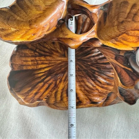 Vintage Carved Wooden Charcuterie Bowl with Handle - Picture 8 of 9